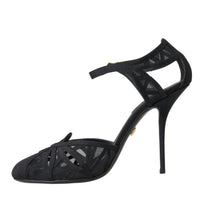 Dolce & Gabbana Black Mesh Ankle Strap Heels Sandals Shoes