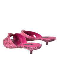 Dolce & Gabbana Pink Exotic Leather Kitten Heels Slides Shoes