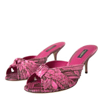 Dolce & Gabbana Pink Exotic Leather Kitten Heels Slides Shoes