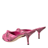 Dolce & Gabbana Pink Exotic Leather Kitten Heels Slides Shoes