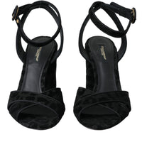 Dolce & Gabbana Black Leopard Suede Heels Sandals Shoes