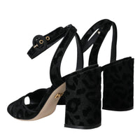 Dolce & Gabbana Black Leopard Suede Heels Sandals Shoes