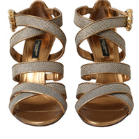 Dolce & Gabbana Bronze Crystal Strap Heels Sandals Shoes