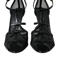 Dolce & Gabbana Black Mesh T-strap Heels Sandals Shoes