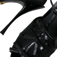 Dolce & Gabbana Black Mesh T-strap Heels Sandals Shoes