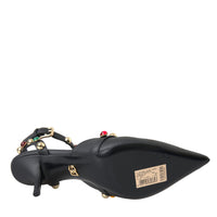 Dolce & Gabbana Black Leather Embellished Heels Sandal Shoes