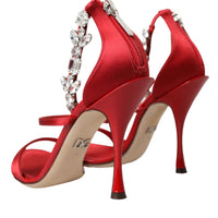 Dolce & Gabbana Red Keira Satin Crystals Sandals Heels Shoes