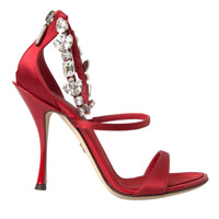 Dolce & Gabbana Red Keira Satin Crystals Sandals Heels Shoes