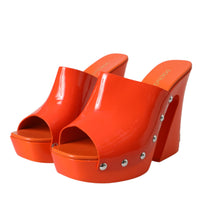 Dolce & Gabbana Orange Leather Mules Sandals Heels Shoes