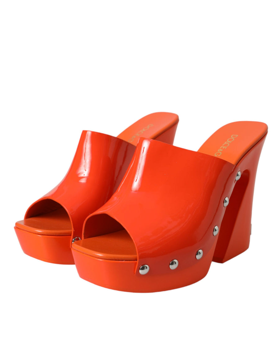 Dolce & Gabbana Orange Leather Mules Sandals Heels Shoes