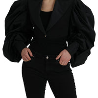 Dolce & Gabbana Black Polyester Puffed Sleeves Cropped Jacket