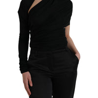 Dolce & Gabbana Black Wool Cutout Asymmetric Long Sleeve Top