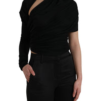 Dolce & Gabbana Black Wool Cutout Asymmetric Long Sleeve Top