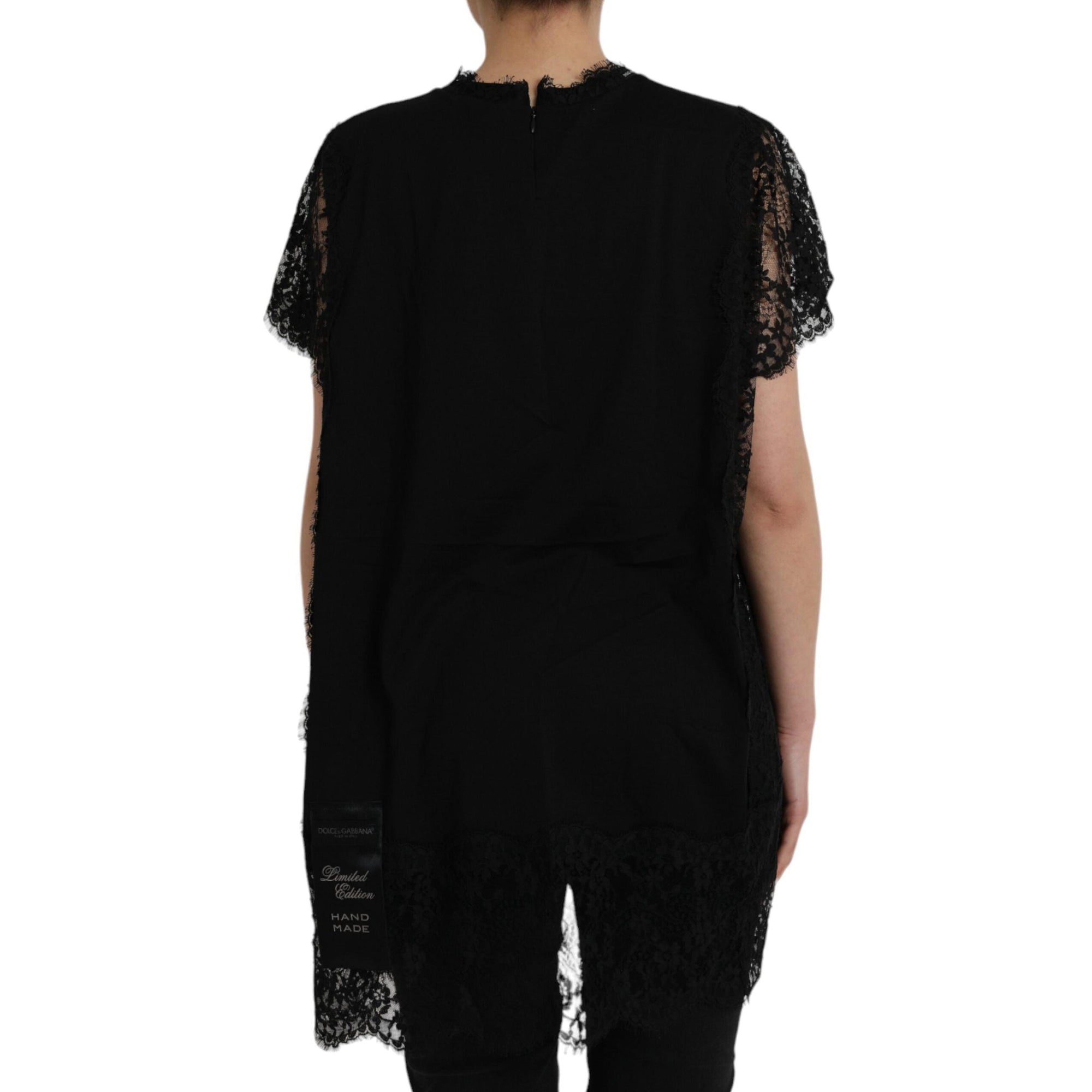 Dolce &amp; Gabbana Black Sacred Heart Print Cotton Lace T-shirt