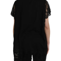 Dolce & Gabbana Black Sacred Heart Print Cotton Lace T-shirt