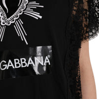 Dolce & Gabbana Black Sacred Heart Print Cotton Lace T-shirt