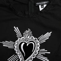 Dolce & Gabbana Black Sacred Heart Print Cotton Lace T-shirt