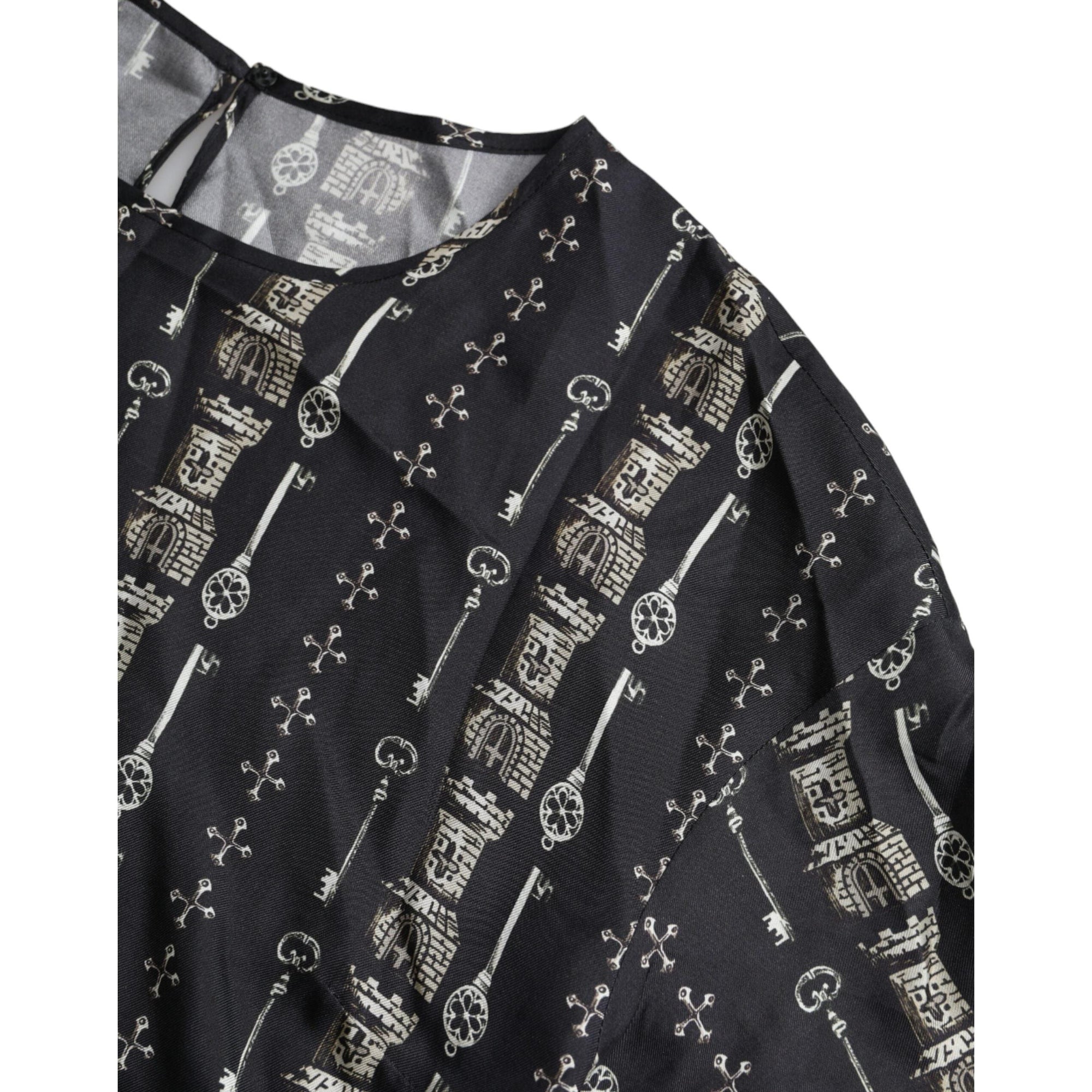 Dolce &amp; Gabbana Black Key Castle Print Silk Blouse T-shirt