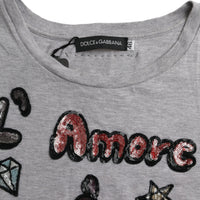 Dolce & Gabbana Gray Cotton L'Amore E'Bellezza Top T-shirt