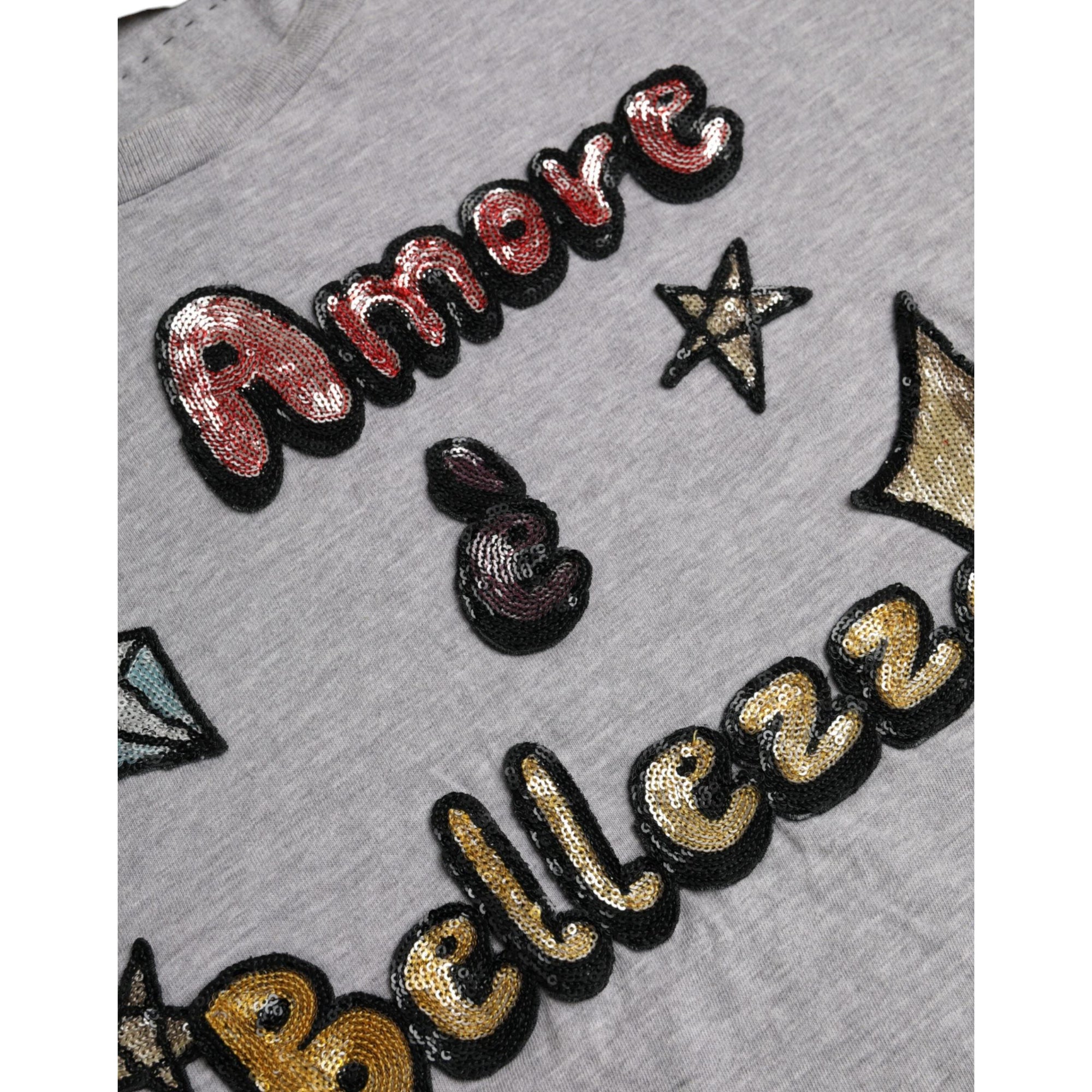 Dolce &amp; Gabbana Gray Cotton L&#39;Amore E&#39;Bellezza Top T-shirt