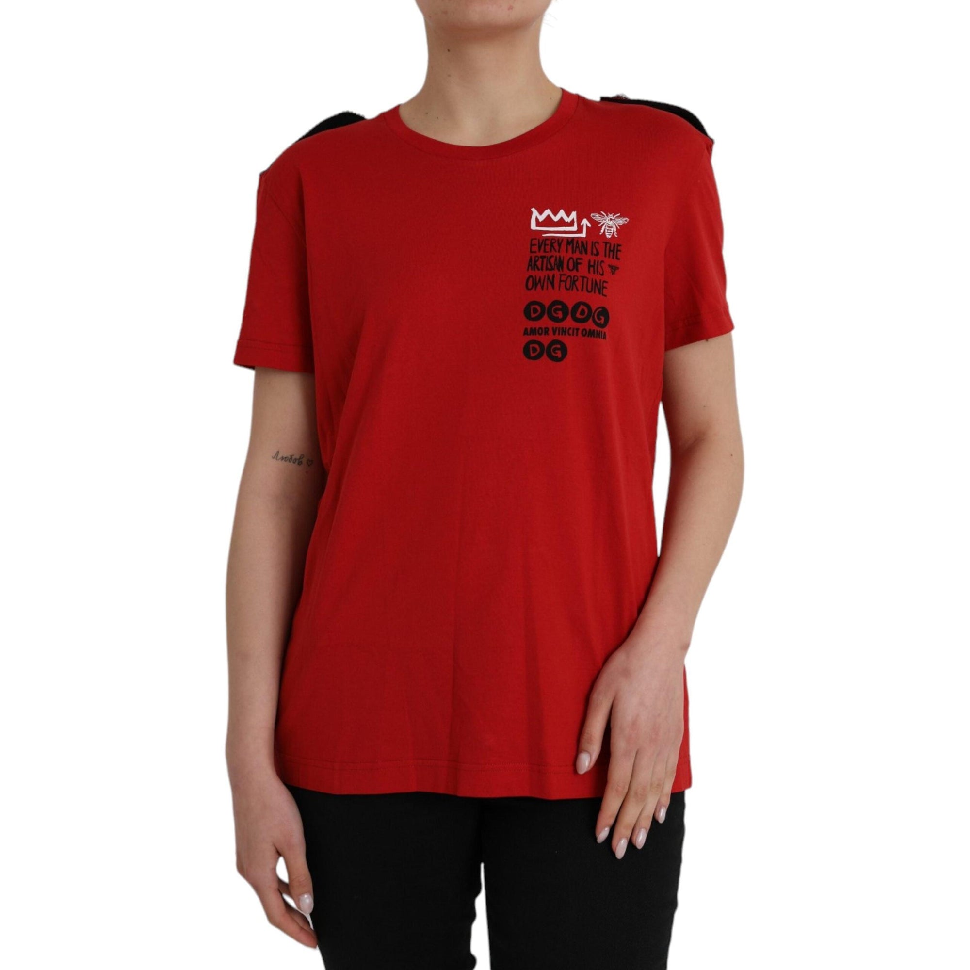 Dolce &amp; Gabbana Red Cotton Graphic Print Crew Neck T-shirt
