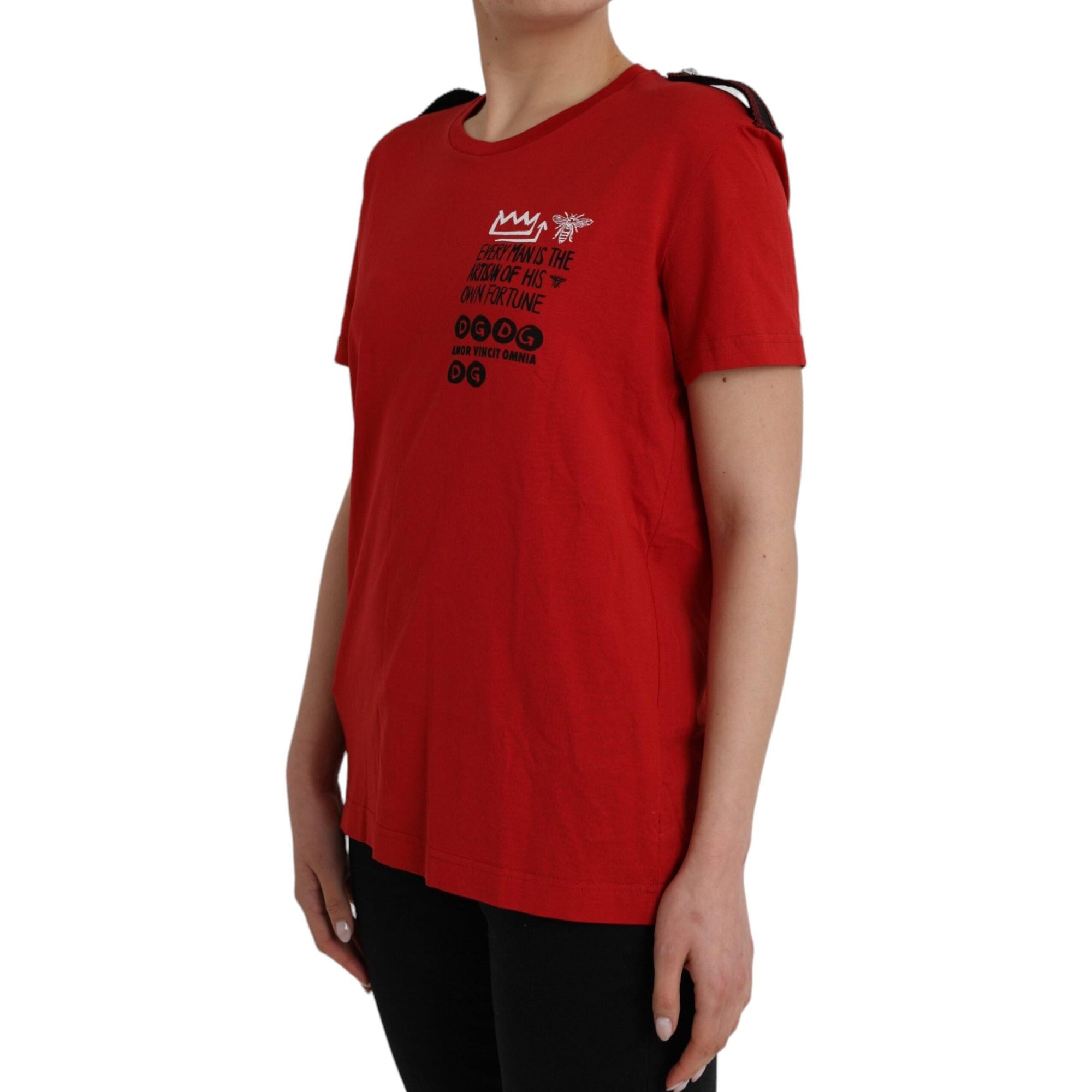 Dolce &amp; Gabbana Red Cotton Graphic Print Crew Neck T-shirt