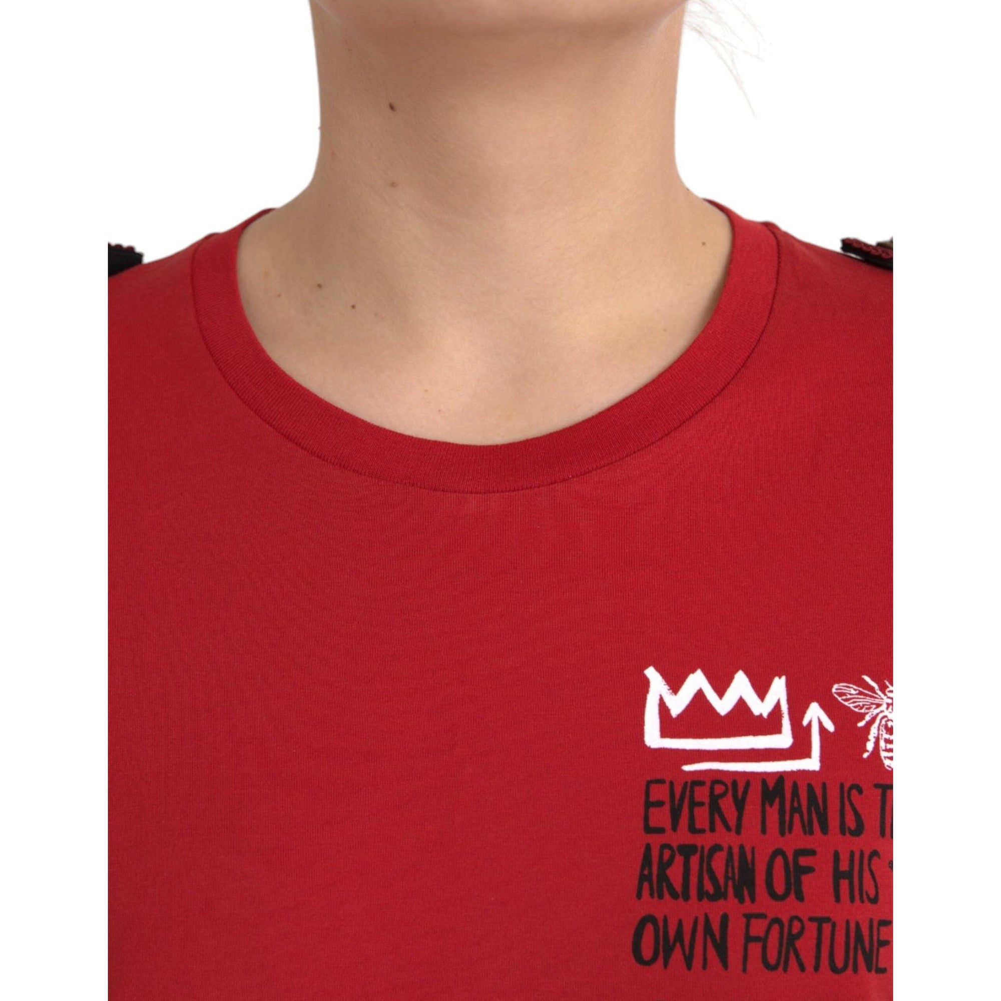 Dolce &amp; Gabbana Red Cotton Graphic Print Crew Neck T-shirt