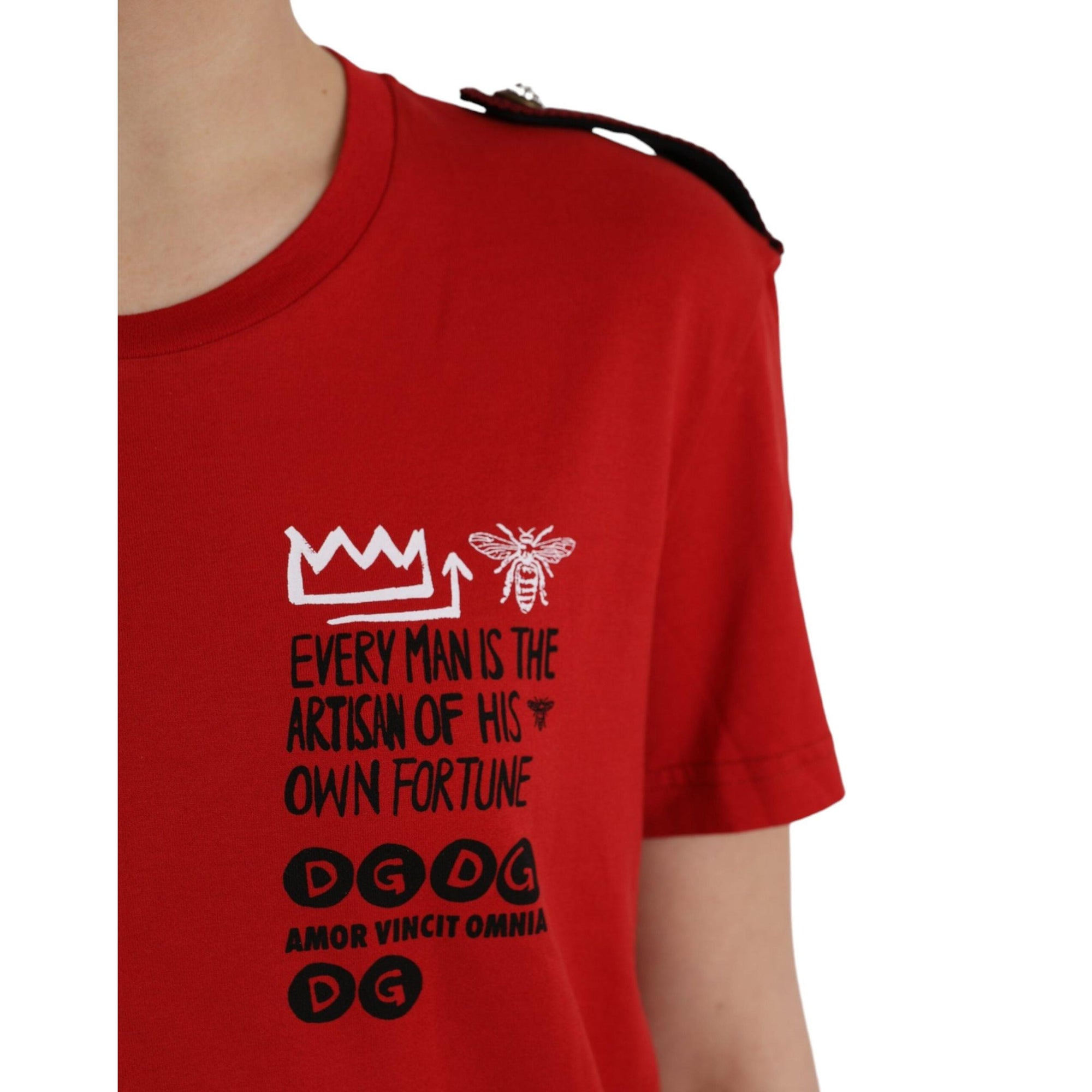 Dolce &amp; Gabbana Red Cotton Graphic Print Crew Neck T-shirt