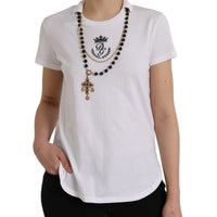 Dolce & Gabbana White Cotton Necklace Short Sleeves T-shirt