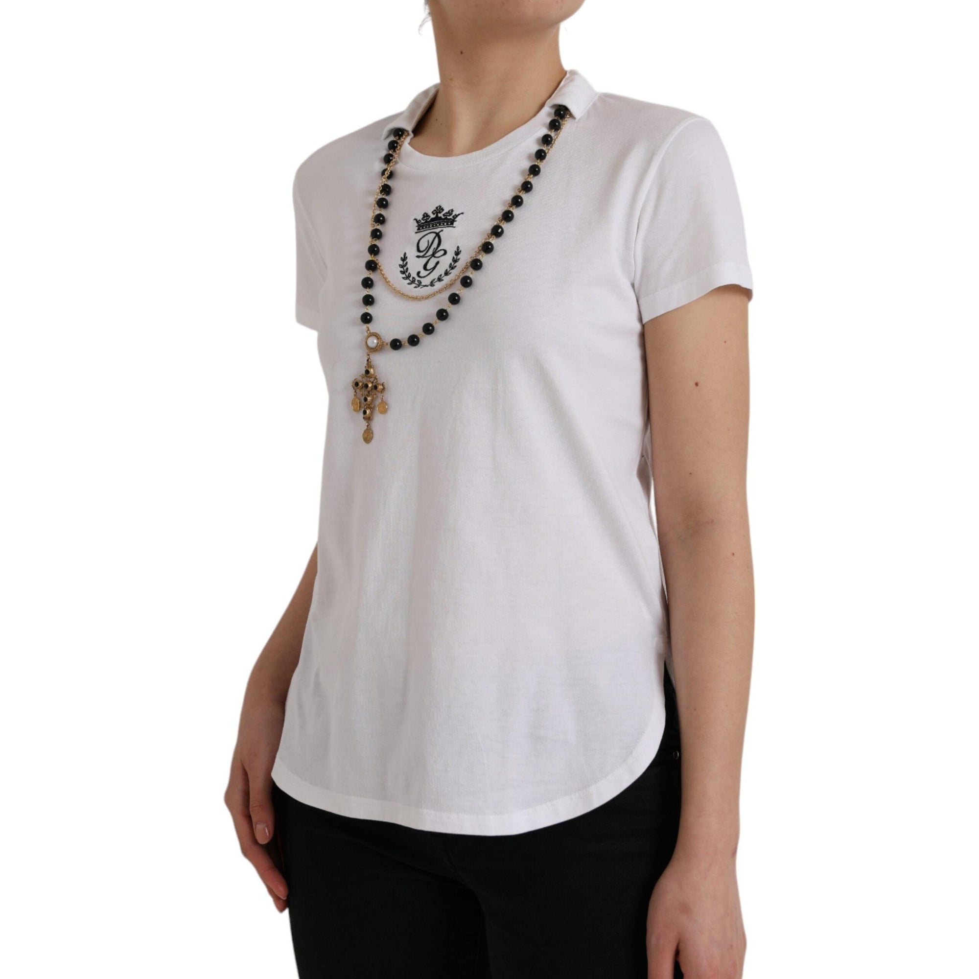 Dolce &amp; Gabbana White Cotton Necklace Short Sleeves T-shirt