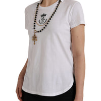 Dolce & Gabbana White Cotton Necklace Short Sleeves T-shirt