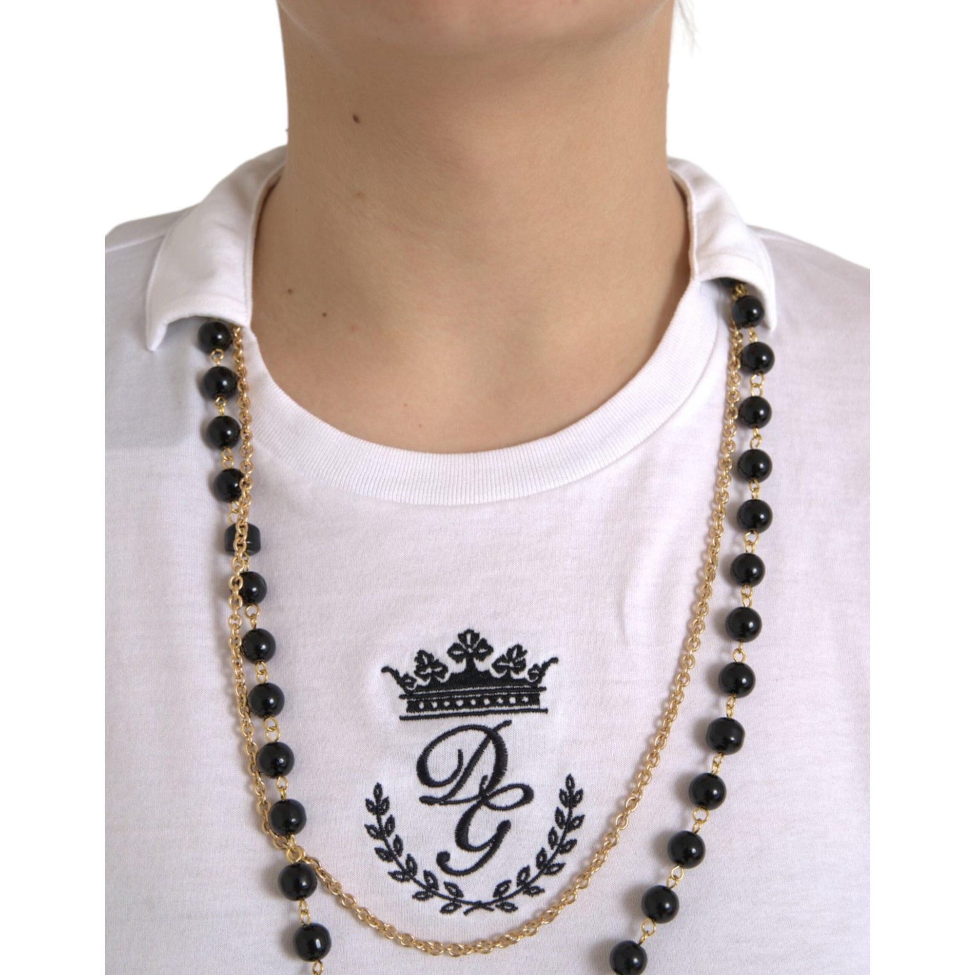 Dolce &amp; Gabbana White Cotton Necklace Short Sleeves T-shirt