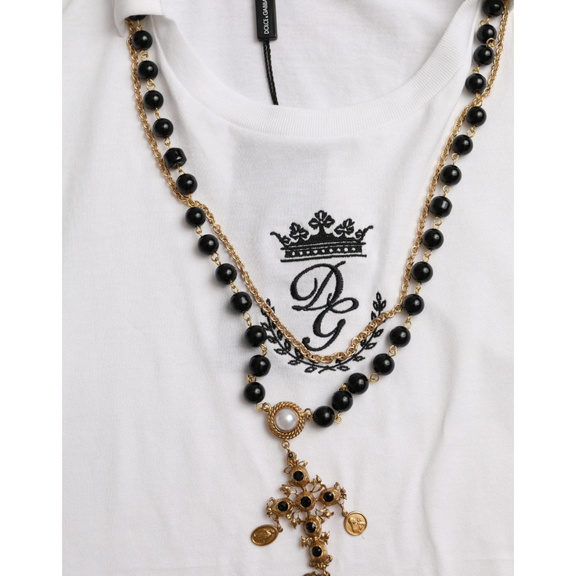 Dolce &amp; Gabbana White Cotton Necklace Short Sleeves T-shirt