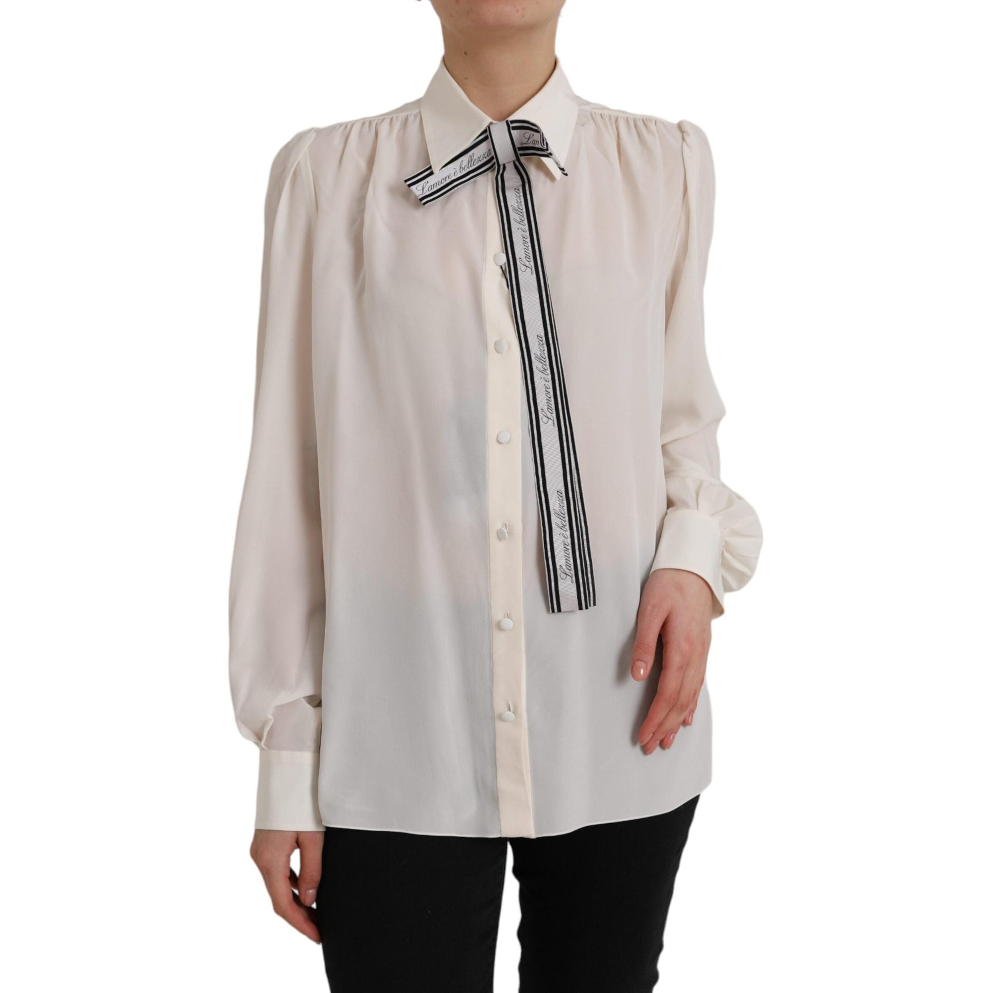 Dolce &amp; Gabbana Off White Long Sleeve Button Down Blouse Top