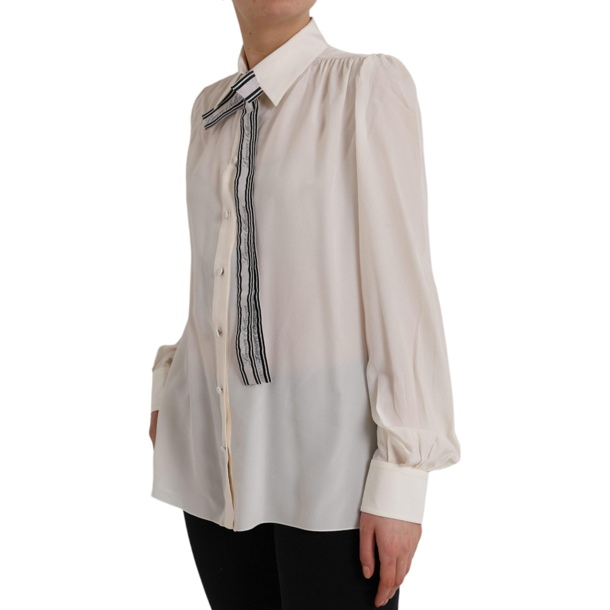 Dolce &amp; Gabbana Off White Long Sleeve Button Down Blouse Top