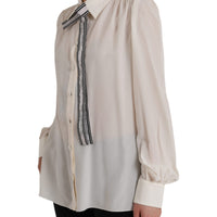 Dolce & Gabbana Off White Long Sleeve Button Down Blouse Top