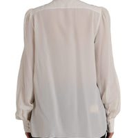 Dolce & Gabbana Off White Long Sleeve Button Down Blouse Top