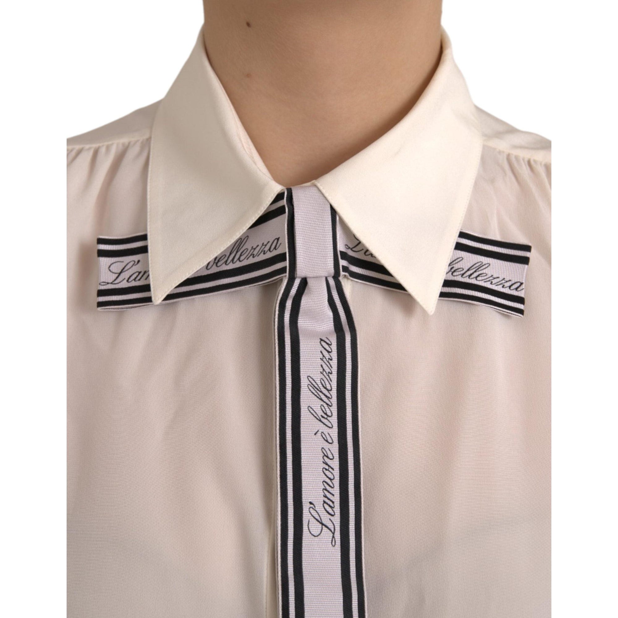 Dolce &amp; Gabbana Off White Long Sleeve Button Down Blouse Top