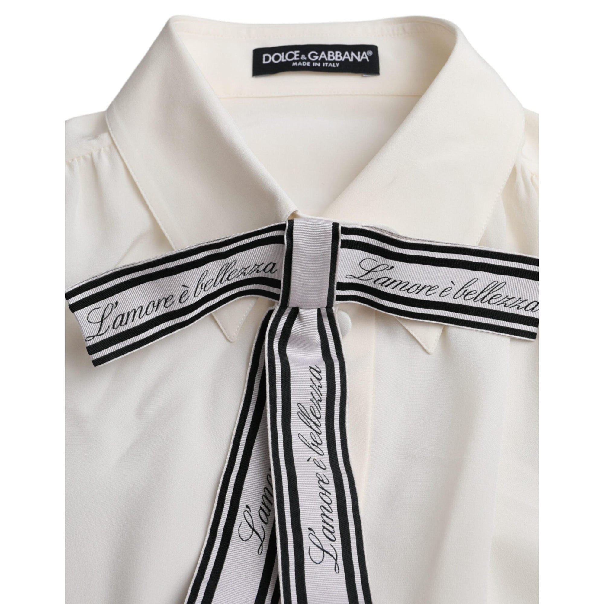 Dolce &amp; Gabbana Off White Long Sleeve Button Down Blouse Top