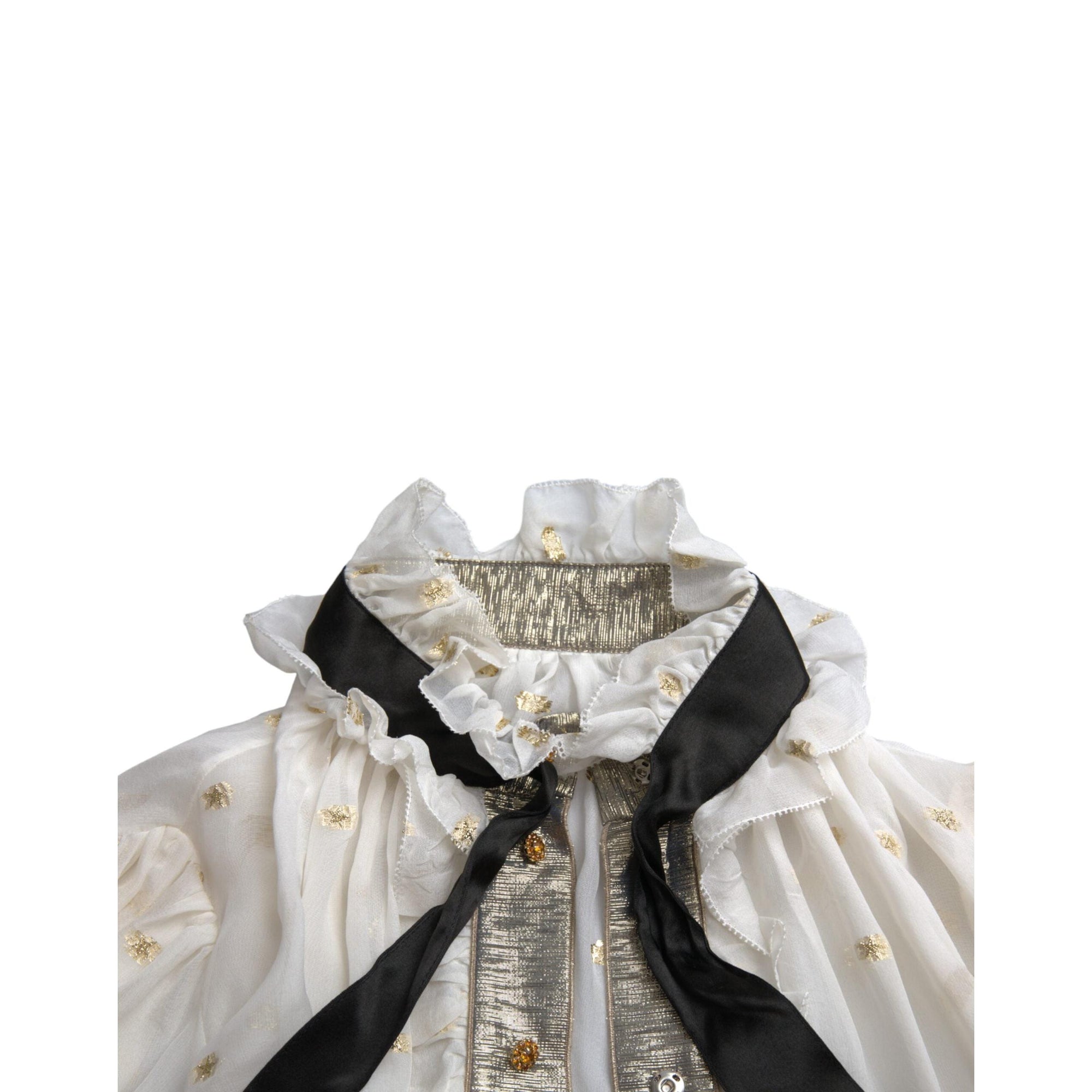 Dolce &amp; Gabbana Off White Silk Blend Ascot Collar Blouse Top