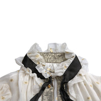 Dolce & Gabbana Off White Silk Blend Ascot Collar Blouse Top