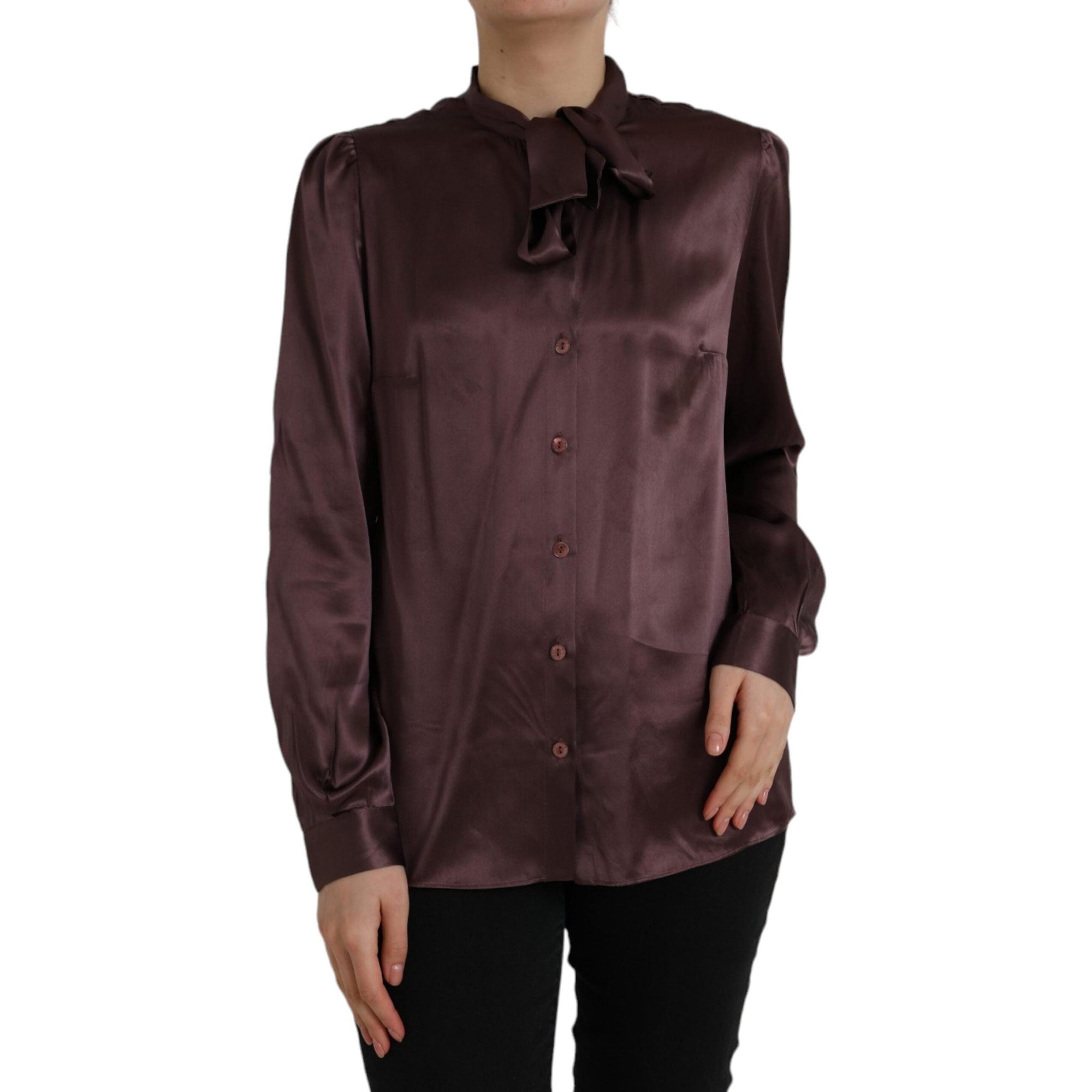Dolce &amp; Gabbana Brown Ascot Collar Long Sleeve Top Blouse