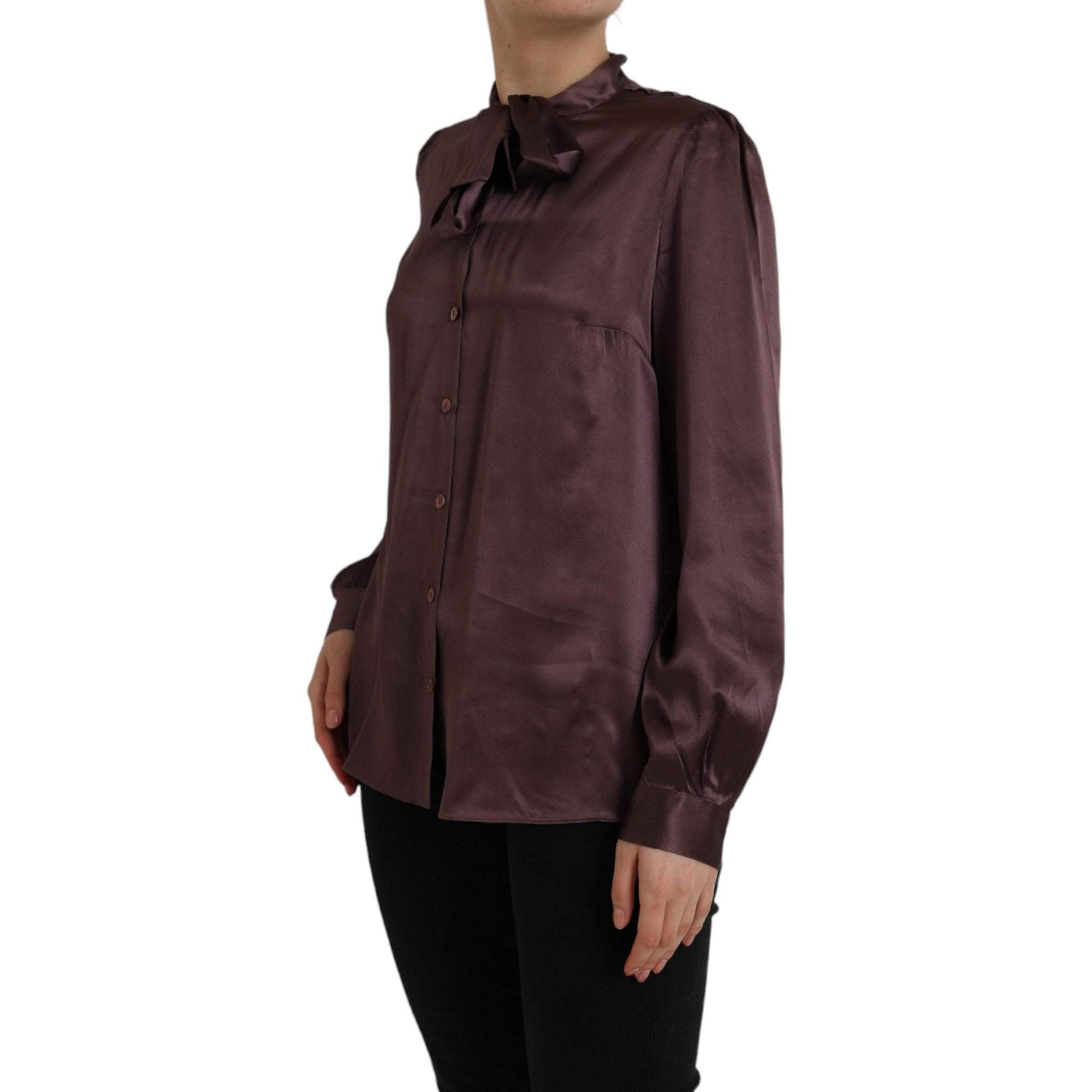 Dolce &amp; Gabbana Brown Ascot Collar Long Sleeve Top Blouse