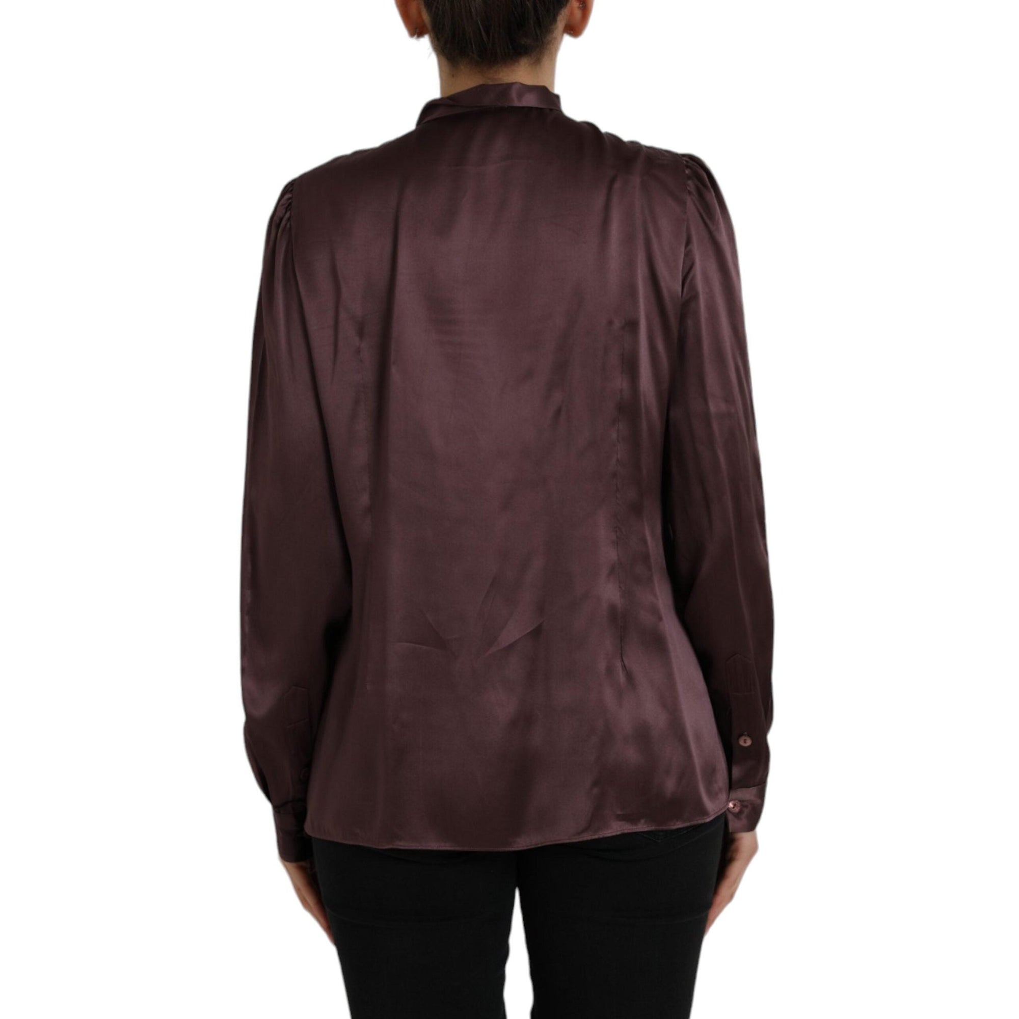 Dolce &amp; Gabbana Brown Ascot Collar Long Sleeve Top Blouse