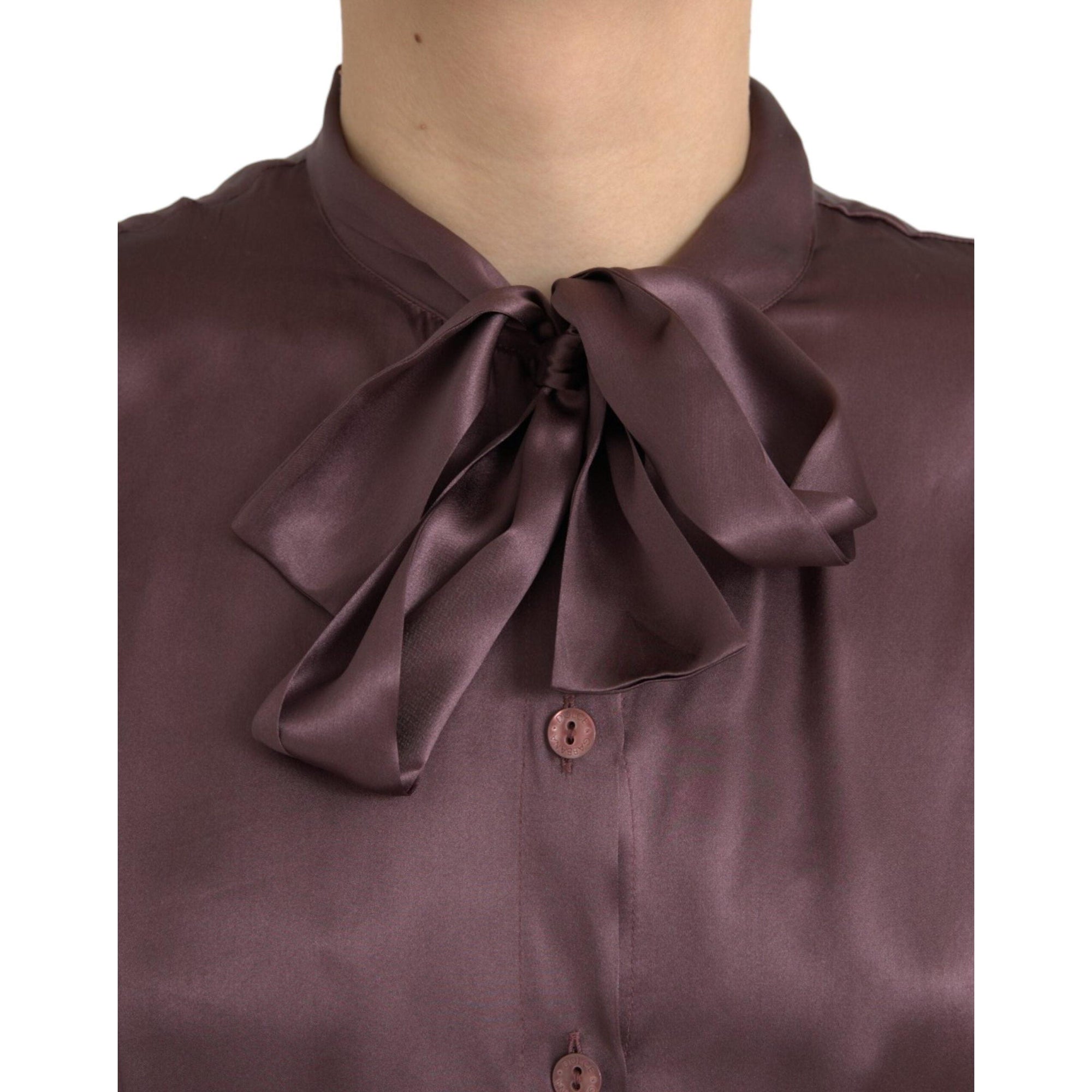 Dolce &amp; Gabbana Brown Ascot Collar Long Sleeve Top Blouse