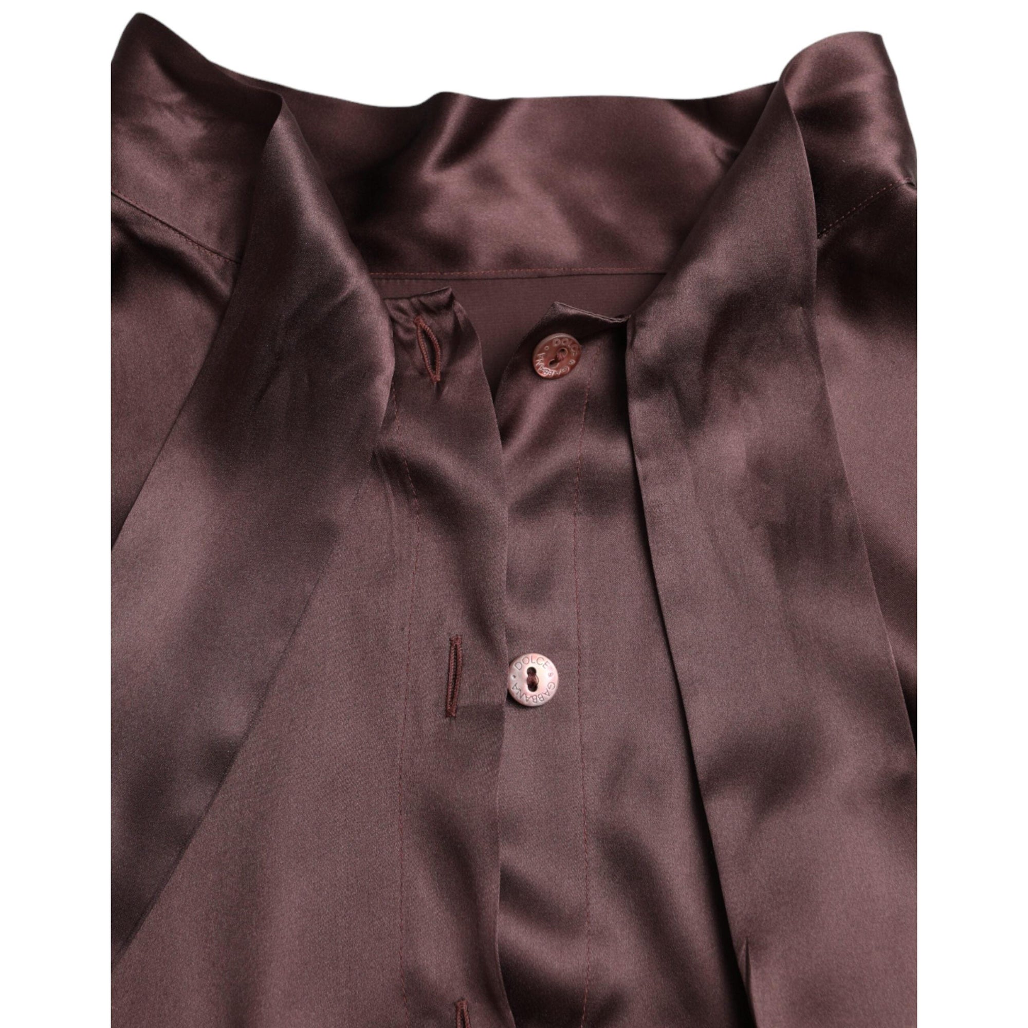Dolce &amp; Gabbana Brown Ascot Collar Long Sleeve Top Blouse