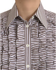 Dolce & Gabbana White Stripes Cotton Long Sleeves Ruffle Collar Top
