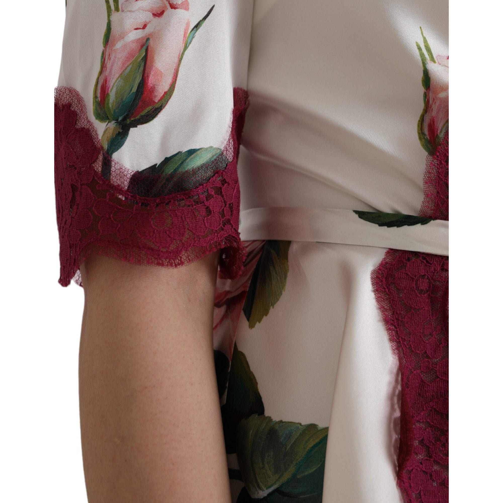 Dolce &amp; Gabbana White Floral Lace Silk Short Sleeves Top