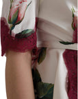 Dolce & Gabbana White Floral Lace Silk Short Sleeves Top