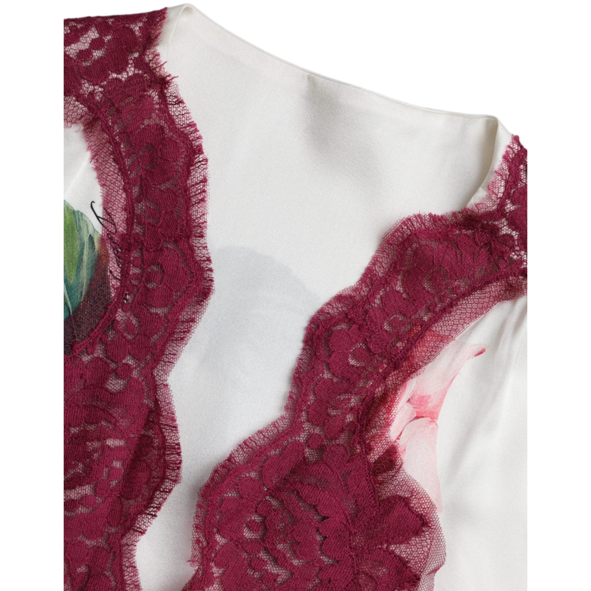 Dolce &amp; Gabbana White Floral Lace Silk Short Sleeves Top